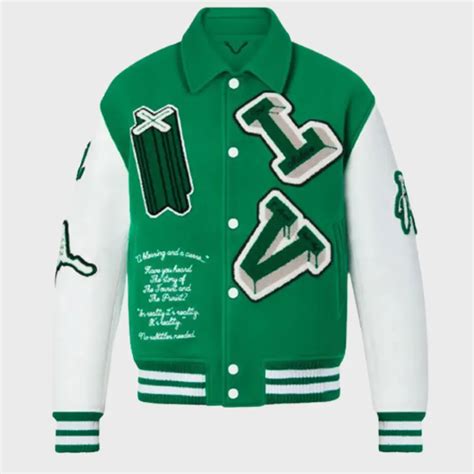 bomber louis vuitton varsity leather jacket green|louis vuitton bomber jacket men.